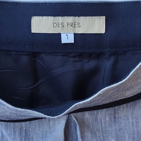 Des Pres Linen Blend Skirt Front Pleat & Pockets Lined Blue Women's Small - Picture 6 of 8